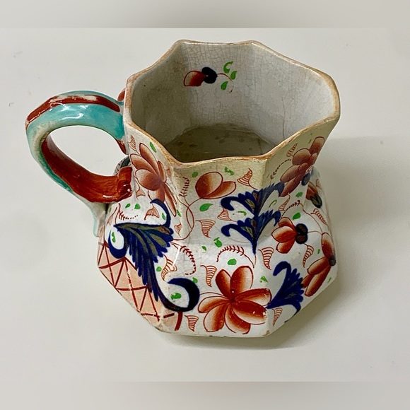 19th Century Antique Gaudy Welsh Eryri Pattern Human Faced Snake Handle Pitcher - Picture 4 of 16